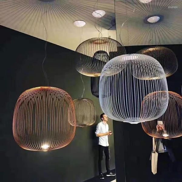 Lâmpadas pendentes Nordic Foscarini Spokes Chandelier Art Iron Cage Led Led Villa Lobby Living Dining Room Home Lines Hanging