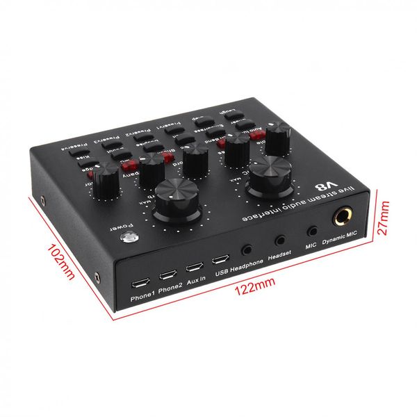 V8 Audio compatibile con Bluetooth Cuffia USB esterna Microfono Webcast Scheda audio dal vivo 112 tipi di trasmissione dal vivo di suoni elettrici