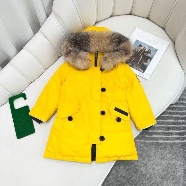 Abbigliamento per bambini Giù Cappotto Cappotti per bambini Giacca Designer Abbigliamento per bambini con distintivo Con cappuccio 2022 Spessa Capispalla calda Ragazza Ragazzo Ragazze Classico Parka 100% Collo di pelliccia di lupo 6 Stile