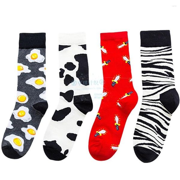 Calzini da uomo Fashion Egg Cow Unisex Striped Happy Men Streetwear Autunno Inverno Hip Hop Cotone Regali per EUR37-44