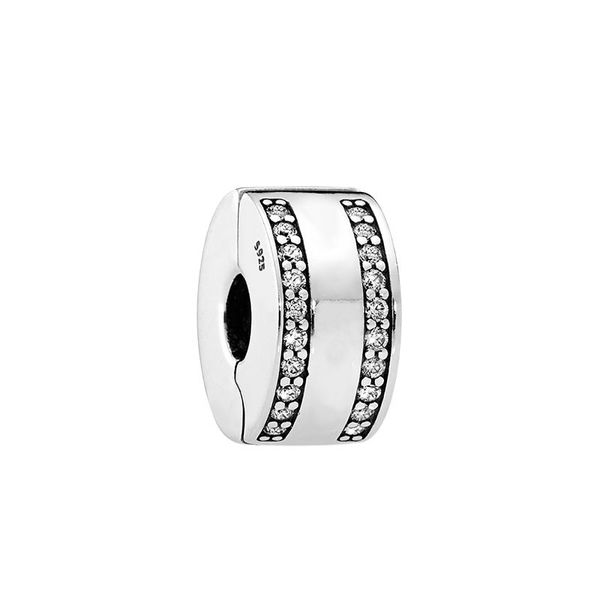 Autentico ciondolo a clip classico in argento sterling, set di scatole originali per bracciale a catena a serpente Pandora, creazione fai-da-te di clip fisse con fibbia distanziatrice