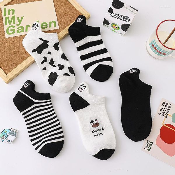 Meias masculinas 5 pares mulheres mulheres quatro estações zebra vaca desenho animado harajuku algodão listrado curto sólido confortável tornozelo casual