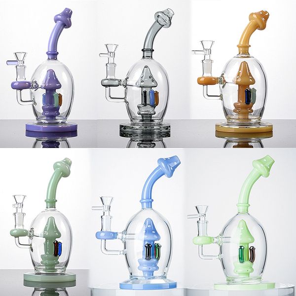 Bongos exclusivos de 9 polegadas Gongueiros de cogumelo de cogumelo de óleo Dab Rig Dab 4 mm fêmea de 14 mm com tigela de gancho de gancho de gancho percolator dab plataformas