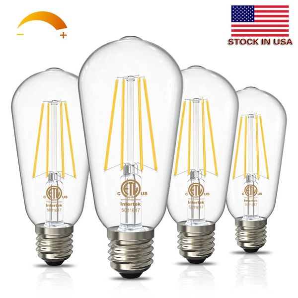 CNSUNWAY Dimmbare Vintage-LED-Edison-Glühbirnen, 60 Watt-Äquivalent, E26-Glühlampen-Ersatz, 800 lm, 2700 K, ST58, antike Glühlampen, ETL-gelistet