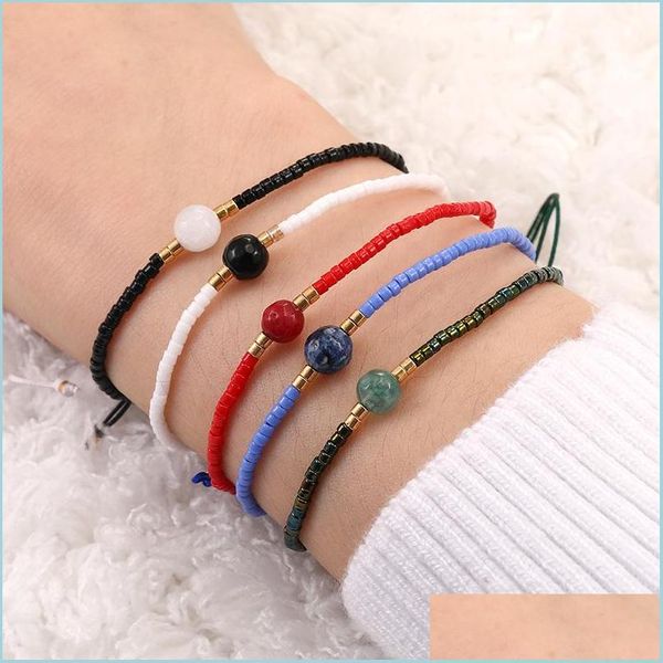 Linkkette Mode handgefertigt gewebte Seilkette d￼nne Samen Perlen Armband Boho Naturstein Perlen B￤nder f￼r Frauen Schmuck Geschenke Dr. Dhfyt