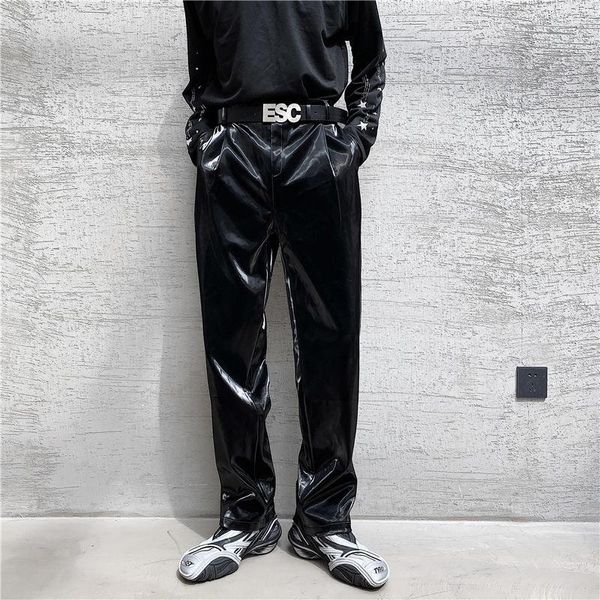 Männer Anzüge Frühling 2022 Net Trend Persönlichkeit Streetwear Helle PU Leder Hosen Seite Enge Taille Lose Casual Hosen Männer der Y4803