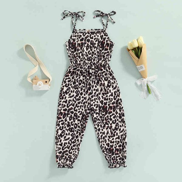 Pagliaccetti Ragazza Tuta Stampa leopardata Senza maniche Cravatta Pantaloni lunghi Bambino Capretto Ragazze Estate Moda Tuta Outfit 16Y J220922