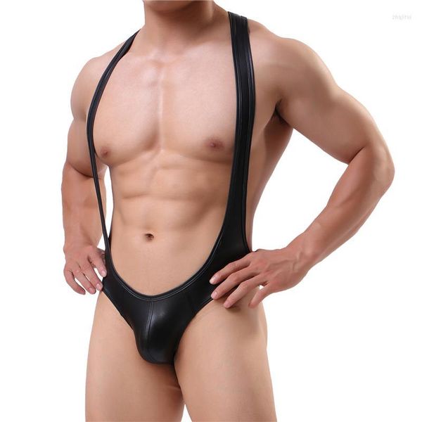 Intimo modellante per uomo Uomo Sharpes Body in ecopelle Sexy Tuta modellante Body snellente Wresting Singlet Club Lingerie