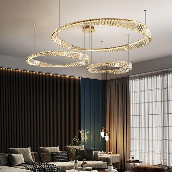 Lâmpadas pendentes da sala de estar de luxo moderna LED LED CHANDELIER PLACADO DE ANELO DE ANEL DE ANEL DE ANEL DE ANEL DE ANEL DE ANEL DE ANEL DE GOL