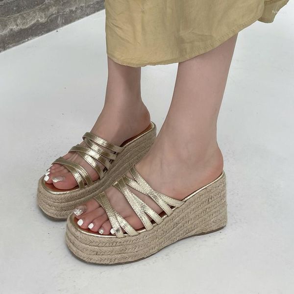 Sandals da donna pantofole a cuneo da donna piattaforme oro piattaforme alte tacchi cunei estivi zeppe scarpe sandalie doradas