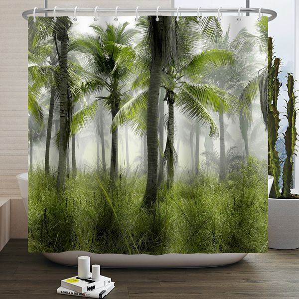 Tende da doccia Foresta naturale Paesaggio Alberi tropicali Boho Bagno Impermeabile Stampa 3D Partizione con ganci L220922