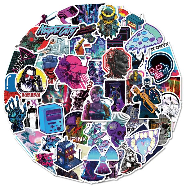 50pcs Cyberpunk Stickers Random Olmayan Vinil Su Geçirmez Bisiklet Bagaj Dizüstü Bilgisayar Kaykay Su Şişesi Telefon Kupa Araba Çıkartmaları Çocuk Hediyeleri