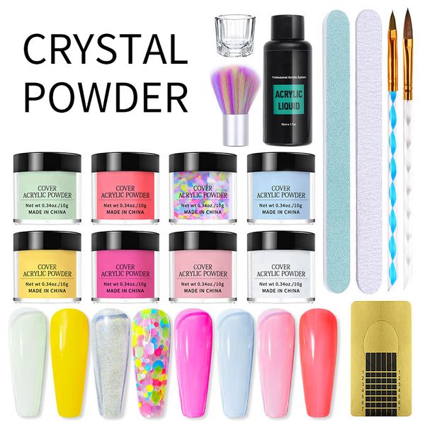 Kit completo di strumenti per polveri acriliche, liquidi per unghie e monomero liquido, set per manicure con punte glitterate in cristallo 220922