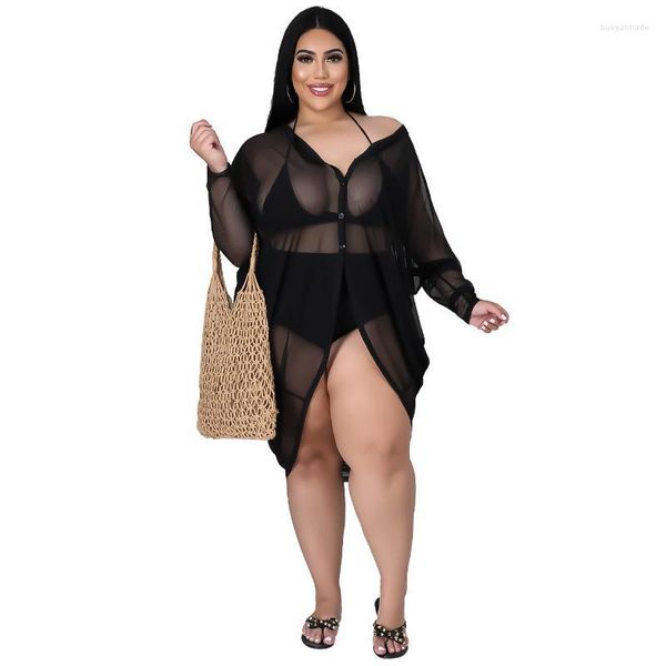 Mulheres de banho feminina L-4xl plus size mulheres sexy mulheres pura malha biquíni encobrimento de maiô de maiô de maiô Veja através da blusa Tops Summer