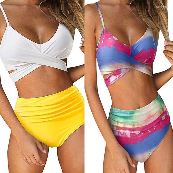 Per donna Costumi da bagno Per donna Da donna Sexy 2 pezzi Bikini con increspato Incrociato Coprispalle Costume da bagno Vita alta Controllo della pancia Gradiente colorato