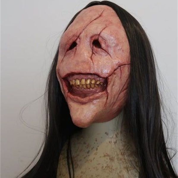 Partymasken Halloween Horror Langes Haar Teufel Rotes Gesicht Zahnlos Latex Kostüm 220922