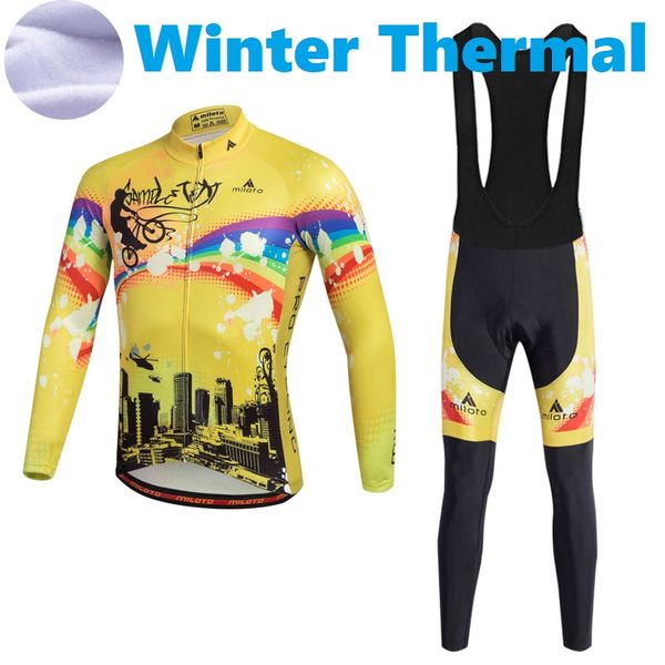 2024 Pros Herren Rainbow Winter Radfahren Jersey Set Long Sleeve Mountain Bike Cycling Kleidung atmungsaktive MTB -Fahrradkleidung Kleidung Anzug B35