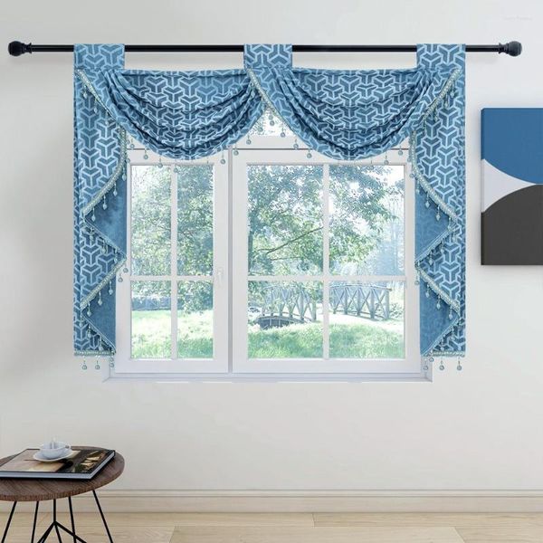 Perde NapeLl Lüks Valance Çift Sınırlı Bayraklar Pencere Trim Fringed Edge Baskılı Drapery Polyester Kumaş Oturma Odası İçin