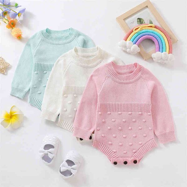 Strampler Neugeborenen Baby Gestrickte Strampler Mädchen Junge Einfarbig Dot Muster Rundhals Langarm Body Casual Herbst Winter Overall J220922