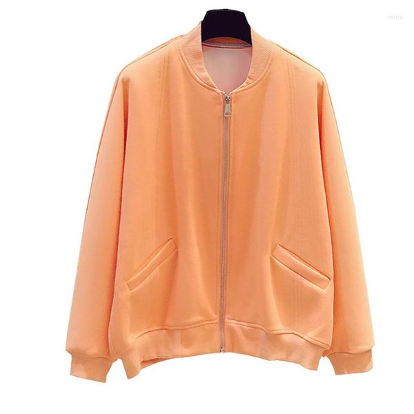 Damenjacken Frau Basic Baseballjacke Einfarbig Langarm Boyfriend Mantel Frühling Grün Rosa Orange Weiß Bomber Oberbekleidung