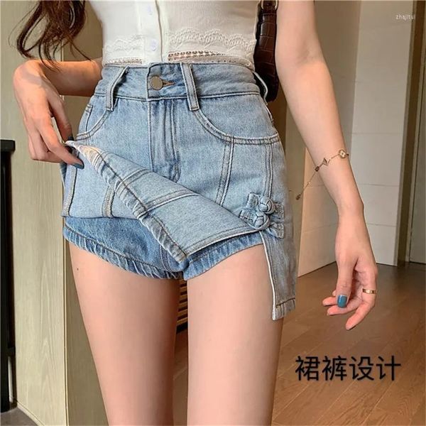 Женские шорты женщин с высокой талией джинсовая джинсовая юбки корейская пуговица молния на молнии мини-юбка A-Line Sexy Clothing Женская ночная одежда 2022