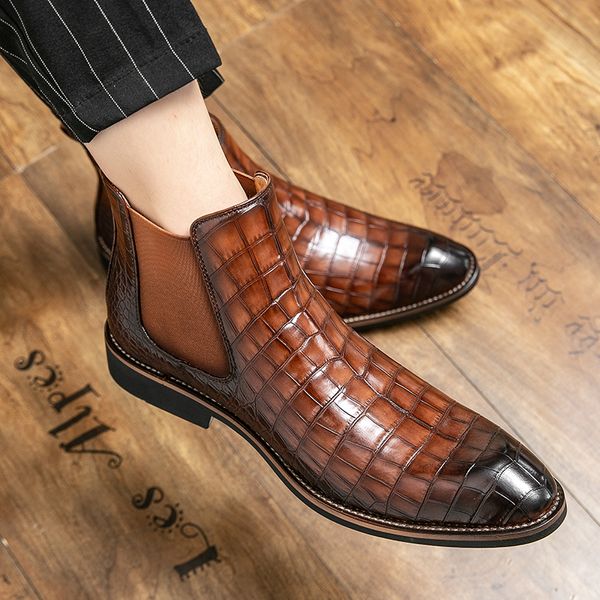 Chelsea Boots Men Shoes Martin Boot Solid Classic Business Casual Fashion All-Match Crocodile Patter