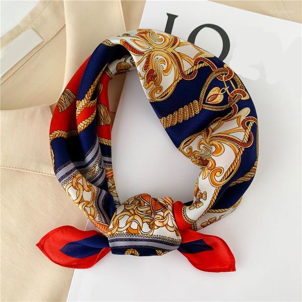 Cachecóis Cachecóis de Seda Real Feminino Faixas de Cabelo de Luxo Pequeno Quadrado Foulard Feminino Bandana Lenço de Gravata Lenço de Cabeça 2022