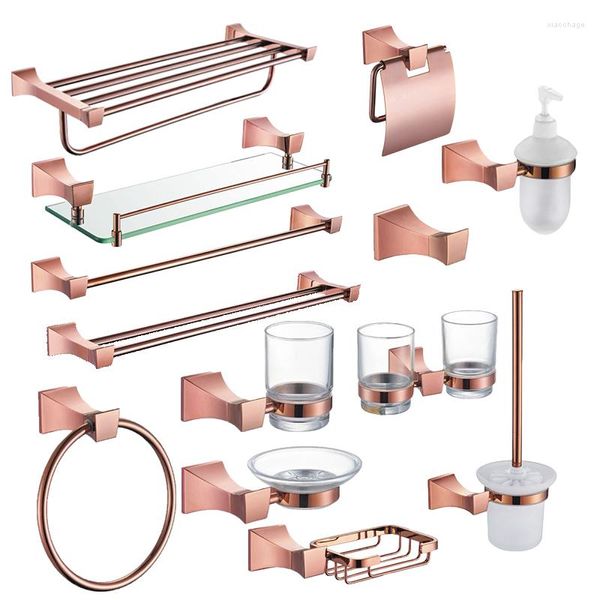 Acessório de banho Conjunto de papel quadrado porta -gancos de gancho de toalha anel de vidro de vidro Bancho de sabonete Tumbler Rose Gold Gold Banheiro Acessórios