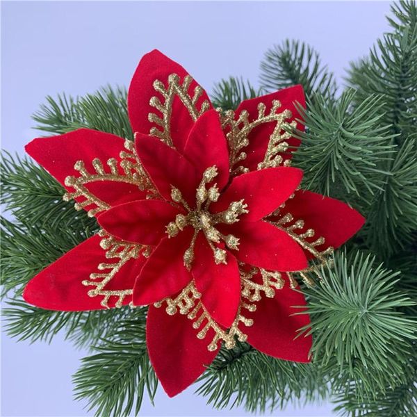 Decorazioni natalizie 10 pezzi 13 cm stella di Natale glitter fiore albero appeso decorazione festa 2022