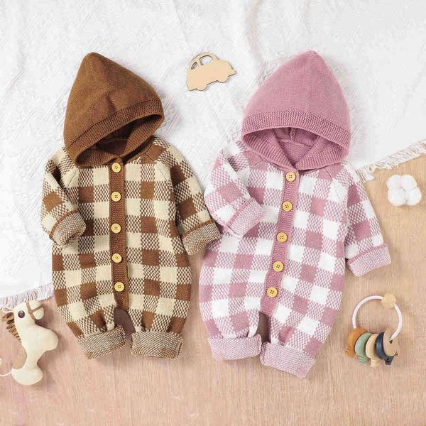 Rompers Baby Knit Girl Boys Jumpsuit Autumn Rousht for Newatbn Plaid Fantumes Kids Macloms J220922