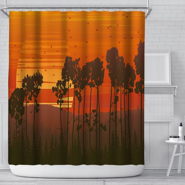 Duschvorhänge, Wald-Sonnenuntergang-Serie, kreativer Digitaldruck, Badezimmer, 10 Haken, Cortinas De Ducha, Cortina Bao 220922