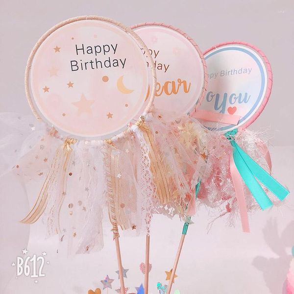 Forniture festive 2022 Rosa Buon Compleanno Cupcake Topper Nastro Stella Luna Torta per ragazze Decorazioni per feste Baby Shower