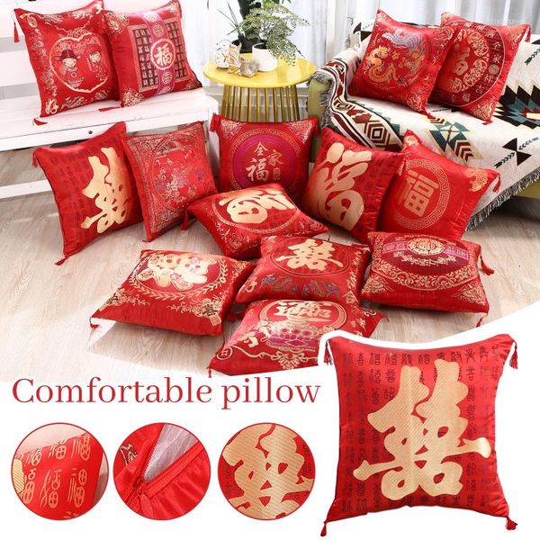 Cuscino 2 pezzi cinese rosso ricamo tiro anno/fidanzato/regali di nozze biancheria da letto per divano broccato nappa decorazione cuscino