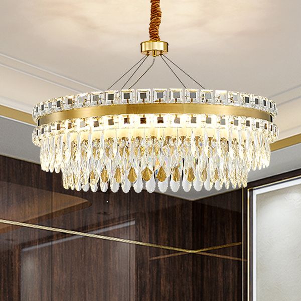 Moderne LED-Kristall-Kronleuchter, amerikanische runde ovale Kronleuchter, europäische Luxus-Hängelampen, Wohnzimmer, Esszimmer, Schlafzimmer, Foyer, Droplight