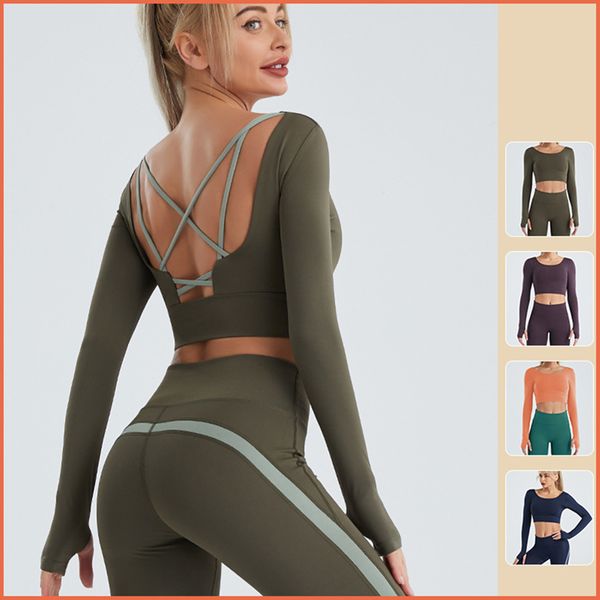 Mode Neue Yoga Crop Tops T-shirt Für Damen Gym Fitness Läuft Schnell Trocken Langarm Sport Training Dünne T-shirts 20W113