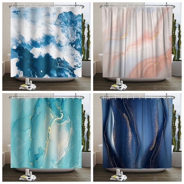 Curtains de chuveiro gradiente textura de tinta de mármore pintura abstrata de banheira romântica Curta