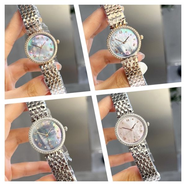 Montre de Luxe Womens, 30mm İthal Kuvars Hareketi Çelik Kılıf Derin Deniz Renk Kabuğu Değerli Elmas İzle Kol saatleri