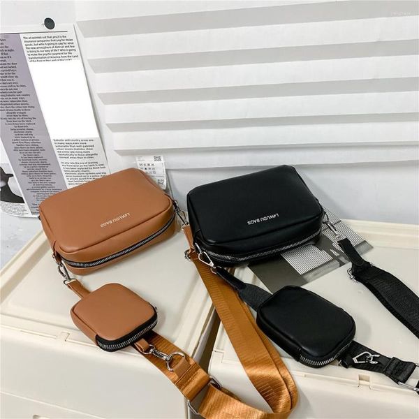 Bolsas de noite Moda Leather Crossbody Câmera fone de fone de ouvido simples senhoras sólidas alça ampla para compras de viagem