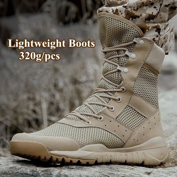 Sapatos de segurança 34 49 Tamanho Homens homens Mulheres Ultrallight Outdoor Climbing Training Tactical Boots Exército Summer Bair do deserto de malha respirável 220922