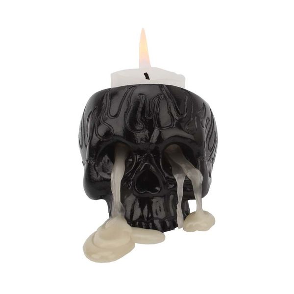 Titulares de vela Black Skull Stick Halloween Decoração Stand resina em casa Ornamentos de desktop Stick 220922