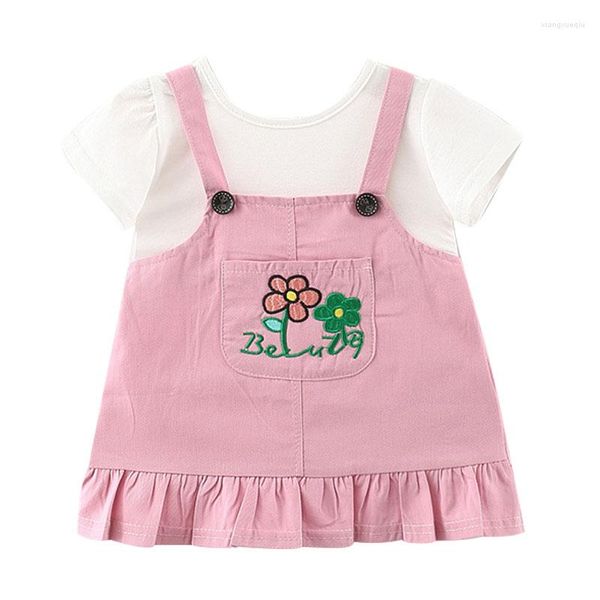 Mädchen Kleider Babzapleume Sommer Baby Boutique Kleidung Koreanische Nette Kurzarm Baumwolle Rosa Kleid Kleinkind Geboren Kleidung 149