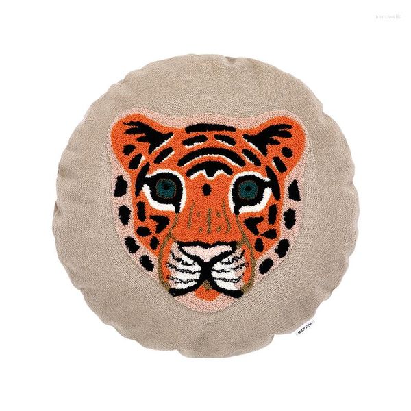 Подушка Dunxdeco круглый обложка декоративная корпус современный художественный тигр леопардовый вышивка