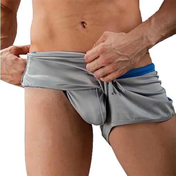 Calça de banho de banho masculina Sexy masculino shorts de corrida rápida calça de corrida respirável e respirável nylon ginásio machado elástico ao ar livre calças de fundo j220913