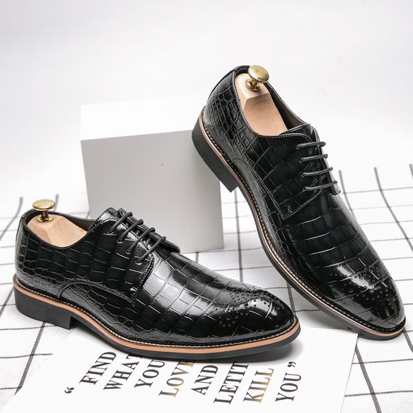 Mocassini Uomo Scarpe PU Pelle low-top stringate Tinta unita Classico Versatile Moda Modello coccodrillo Texture Retro Business Casual Scarpe eleganti Taglia grande 38-45