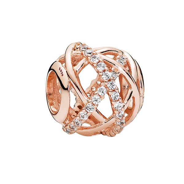 Rose Gold Sparkling Charm Openwork perline europee con scatola originale per bracciale a catena di serpenti Pandora che produce accessori per ciondoli in argento sterling