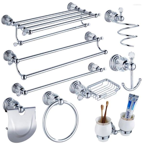 Bad-Zubehör-Set, luxuriöses Kristall-Silber-Badezimmer-Zubehör, Chrom-polierte Messing-Hardware, Wandmontage-Produkte TS1102