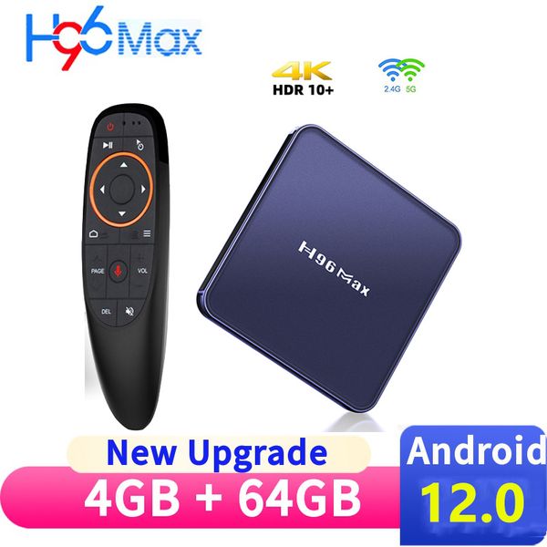 Android 12 H96 MAX V12 RK3318 Akıllı TV Kutusu 4GB 32GB 64GB 2.45G WiFi BT H96Max Medya Player Sesli Asistan Set Üst Kutusu