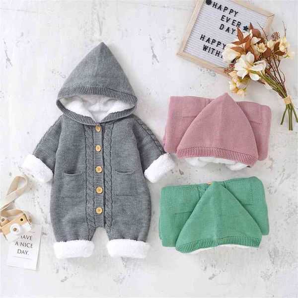 Pagliaccetti Solido Maglia a maniche lunghe in cotone con cappuccio Outfit Toddler Neonati maschi Pagliaccetto Inverno Autunno Neonate Neonate Tuta Abbigliamento J220922