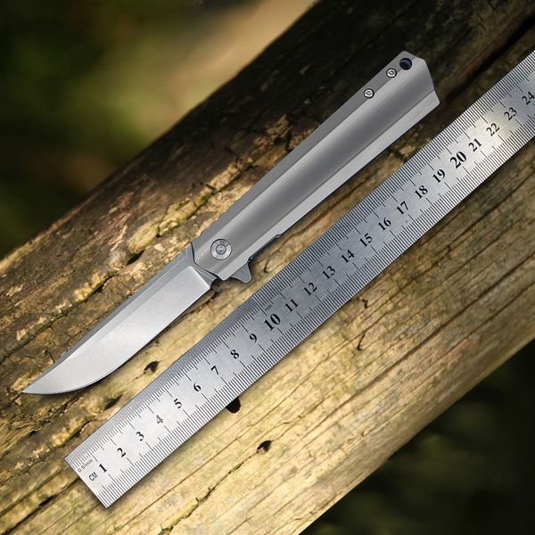 1pcs R8317 Flipper складной нож D2 Каменная точка капля точка капля лезвия CNC TC4 Титановый сплав ручка шарикоподшипника.