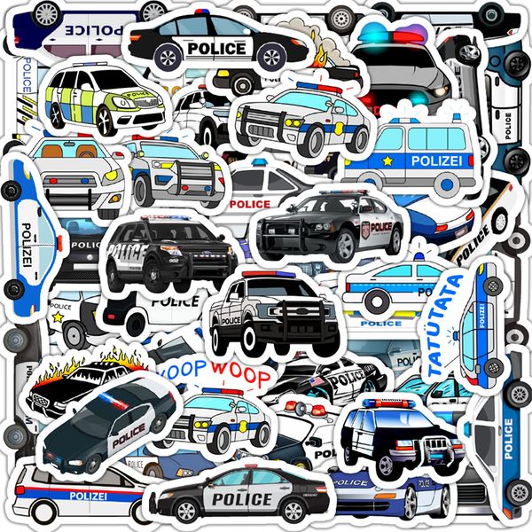 50 Stück Cartoon-Polizeiauto-Aufkleber, Graffiti-Aufkleber für DIY Gepäck, Laptop, Motorrad, Skateboard, Fahrradaufkleber